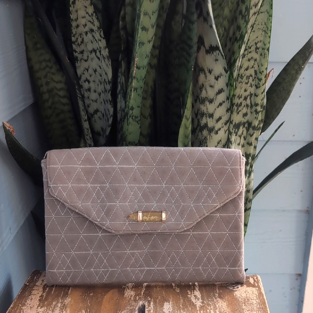 Stella And Dot Gray/Pink Clutch With Crystal
